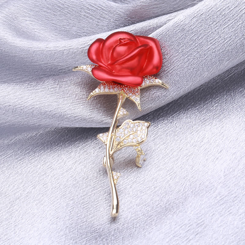 Elegant Gentle Red Rose Zircon Brooch - image 5