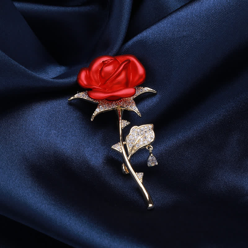 Elegant Gentle Red Rose Zircon Brooch - image 2