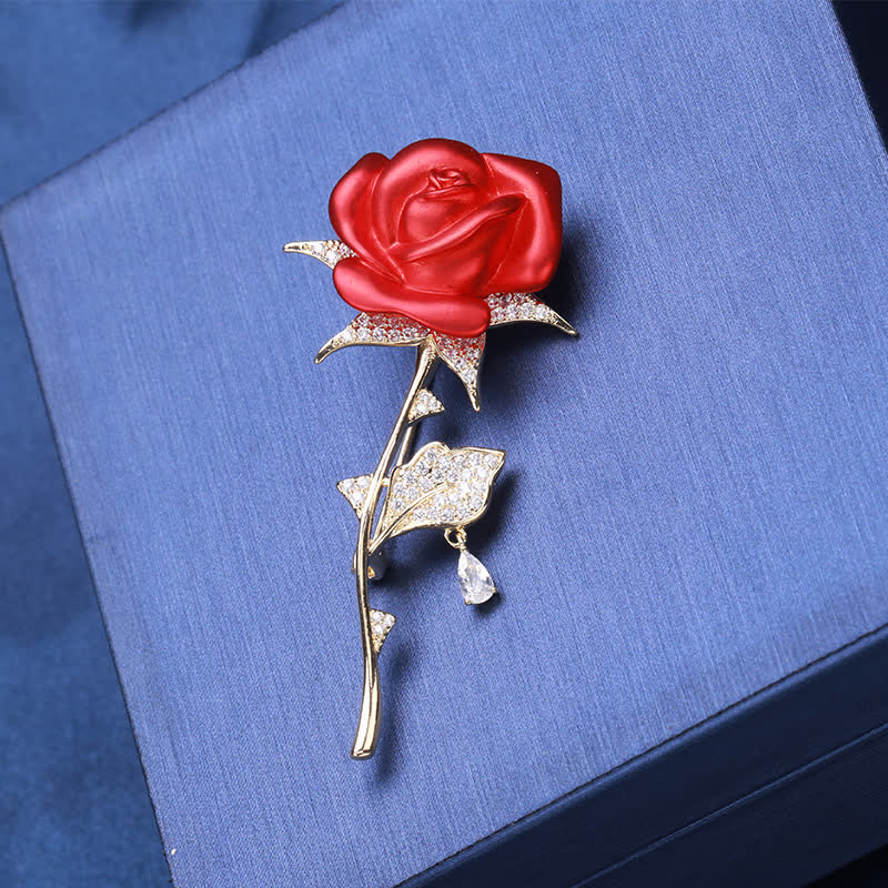 Elegant Gentle Red Rose Zircon Brooch - image 4