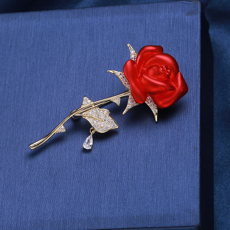 Elegant Gentle Red Rose Zircon Brooch - image 3