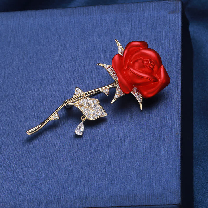 Elegant Gentle Red Rose Zircon Brooch - image 3