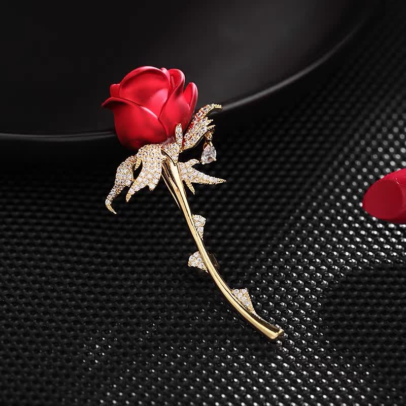 Women's Charming Red Rose Shiny Rhinestone Brooch - image 1