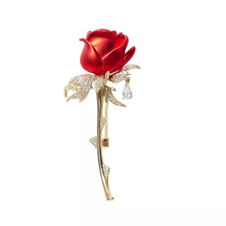 Women's Charming Red Rose Shiny Rhinestone Brooch - image 3