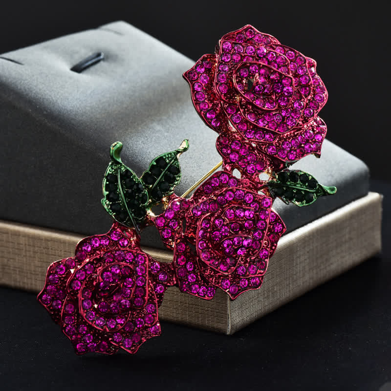 Women's Triple Beauty Roses Sparkling Rhinestone Brooch - Purple - image 5
