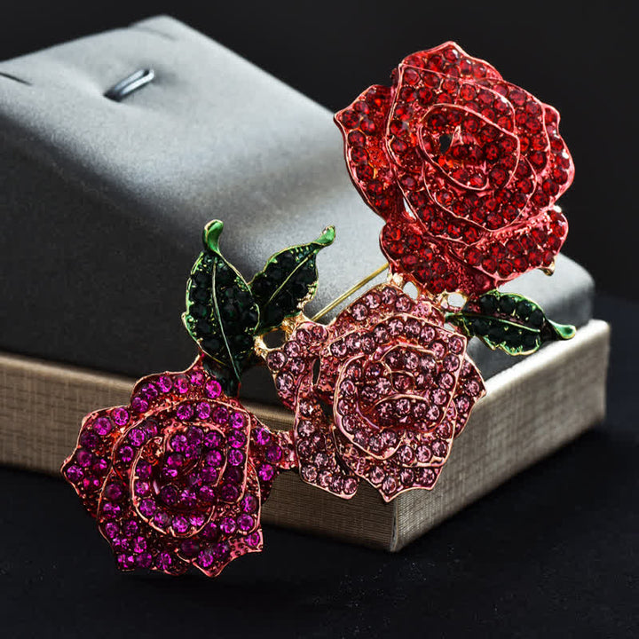 Women's Triple Beauty Roses Sparkling Rhinestone Brooch - Multicolor - image 4
