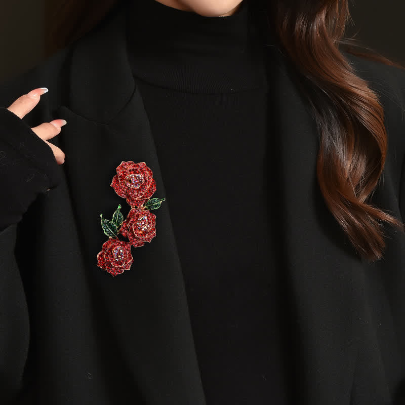 Women's Triple Beauty Roses Sparkling Rhinestone Brooch - image 1