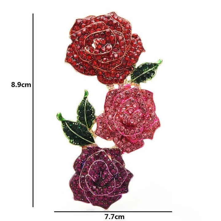 Women's Triple Beauty Roses Sparkling Rhinestone Brooch - image 3