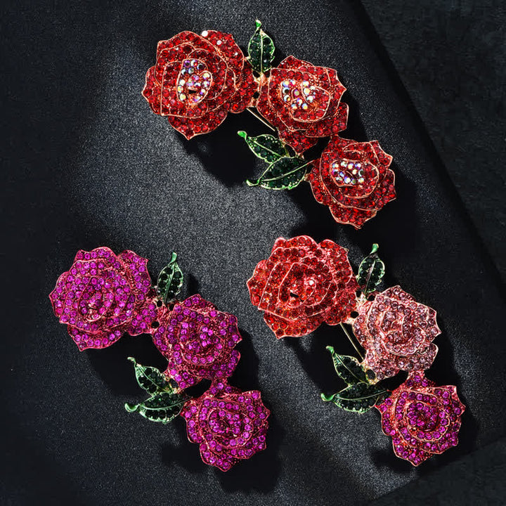 Women's Triple Beauty Roses Sparkling Rhinestone Brooch - image 0