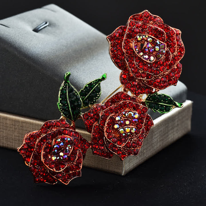 Women's Triple Beauty Roses Sparkling Rhinestone Brooch - Red - image 2