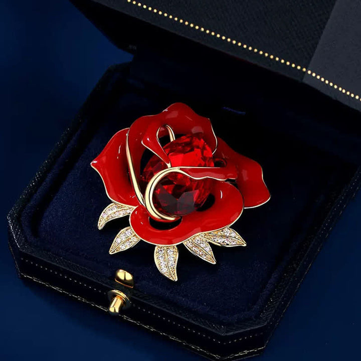 Women's Elegant Red Rose Crystal Bud Brooch - Red - image 0