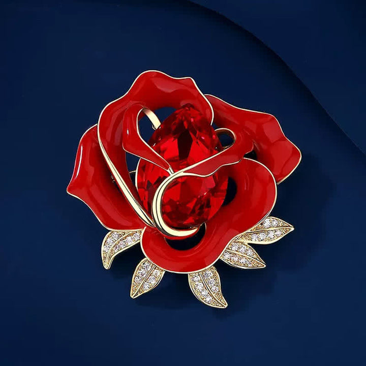 Women's Elegant Red Rose Crystal Bud Brooch - image 3