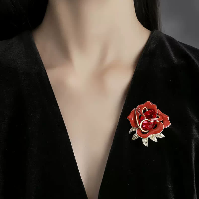 Women's Elegant Red Rose Crystal Bud Brooch - image 1