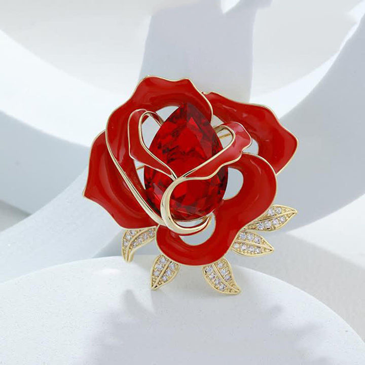Women's Elegant Red Rose Crystal Bud Brooch - image 4