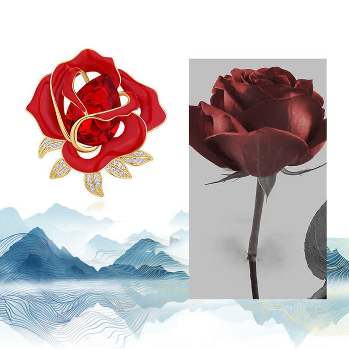 Women's Elegant Red Rose Crystal Bud Brooch - image 2