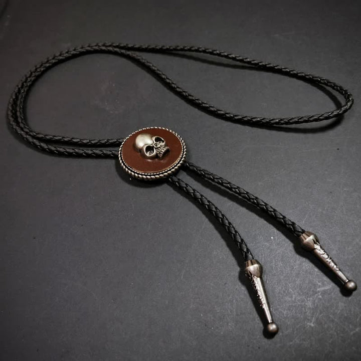 Round Shape Pendant 3D Skull Pattern Bolo Tie - Coffee - image 2