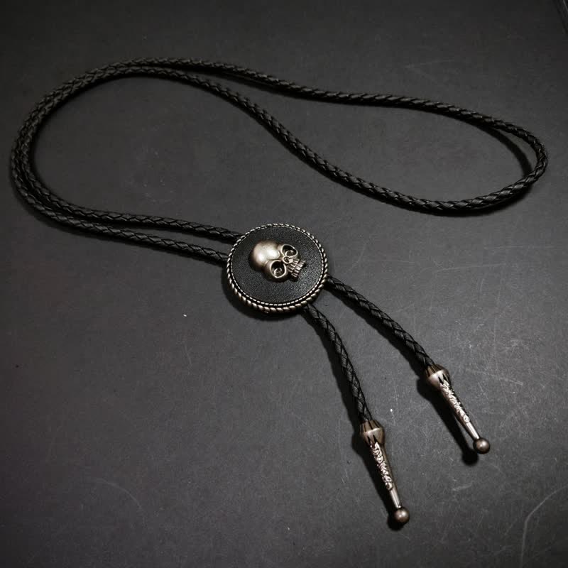 Round Shape Pendant 3D Skull Pattern Bolo Tie - Black - image 1