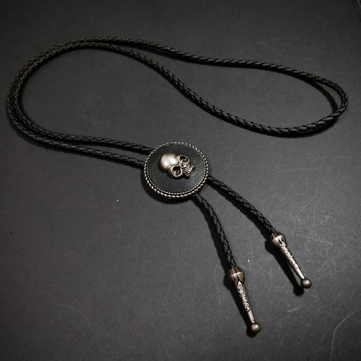 Round Shape Pendant 3D Skull Pattern Bolo Tie - Black - image 1