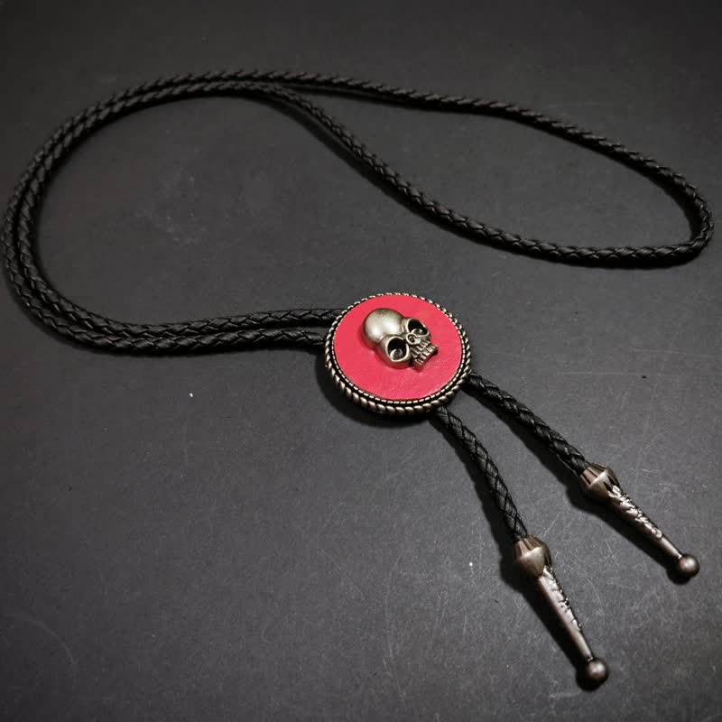 Round Shape Pendant 3D Skull Pattern Bolo Tie - Pink - image 3