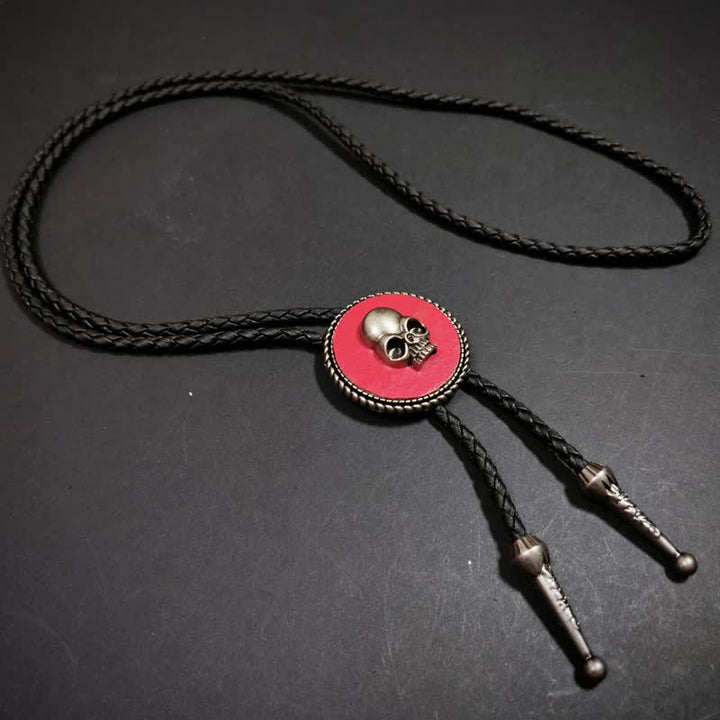Round Shape Pendant 3D Skull Pattern Bolo Tie - Pink - image 3