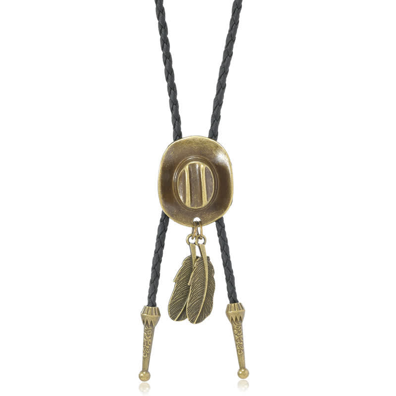 Vintage Bronze Cowboy Hat Shape Pendant Bolo Tie - image 6