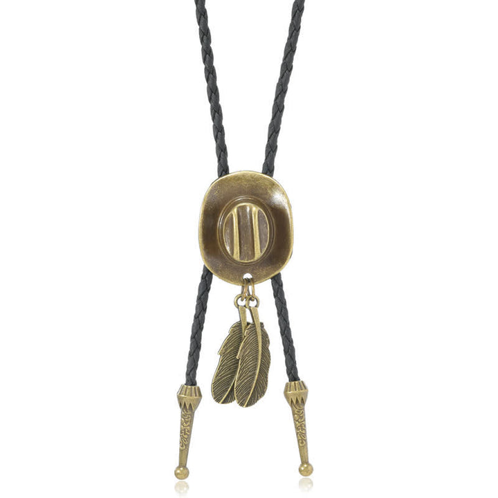 Vintage Bronze Cowboy Hat Shape Pendant Bolo Tie - image 6