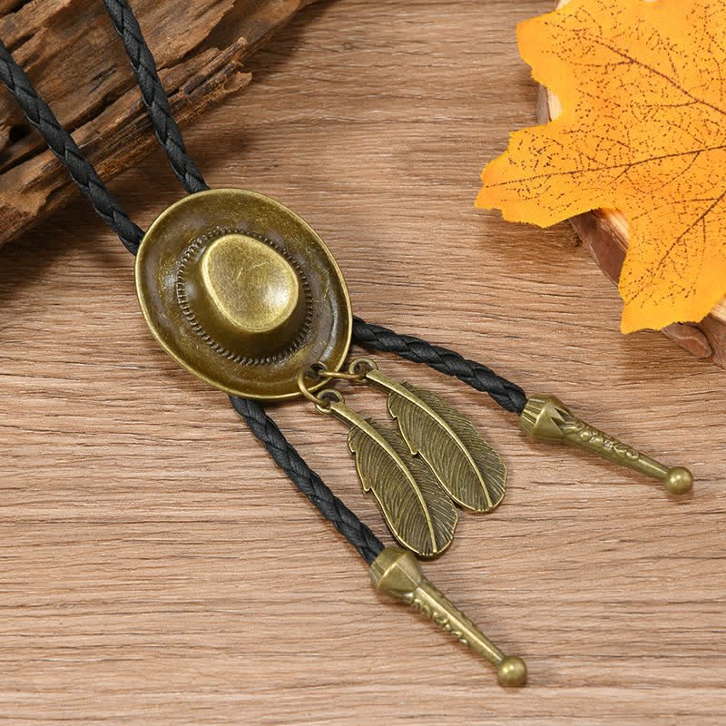 Vintage Bronze Cowboy Hat Shape Pendant Bolo Tie - Style #3 - image 7