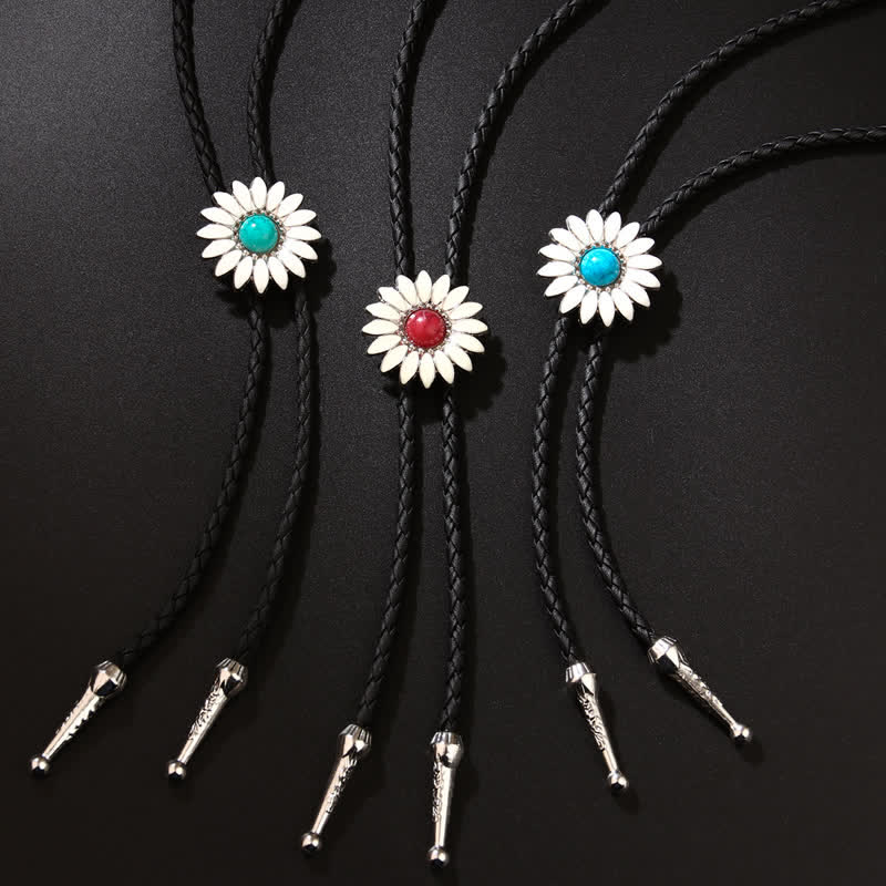 Little Daisy Sunflower Faux Gemstone Pendant Bolo Tie - image 0