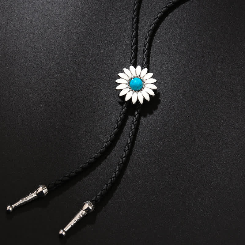 Little Daisy Sunflower Faux Gemstone Pendant Bolo Tie - Blue - image 2