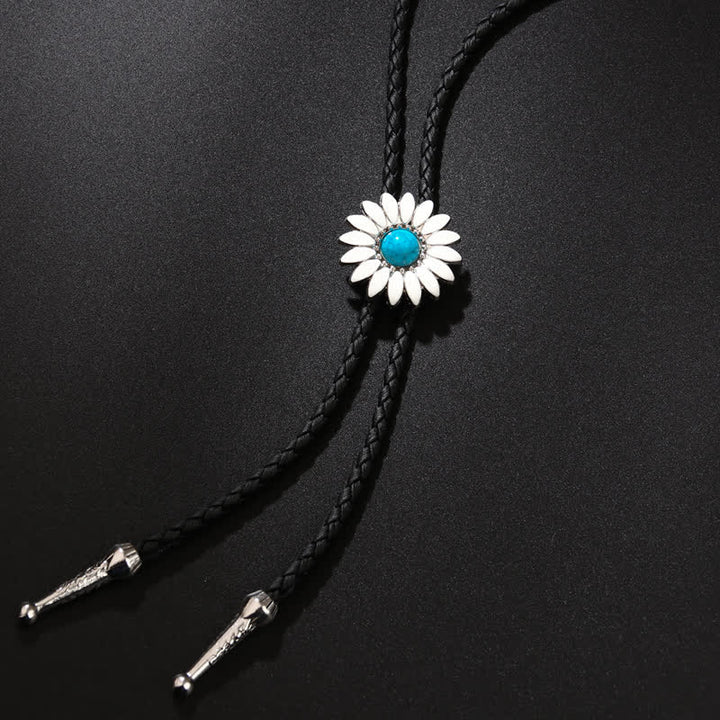Little Daisy Sunflower Faux Gemstone Pendant Bolo Tie - Blue - image 2