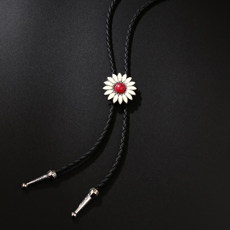 Little Daisy Sunflower Faux Gemstone Pendant Bolo Tie - Red - image 1