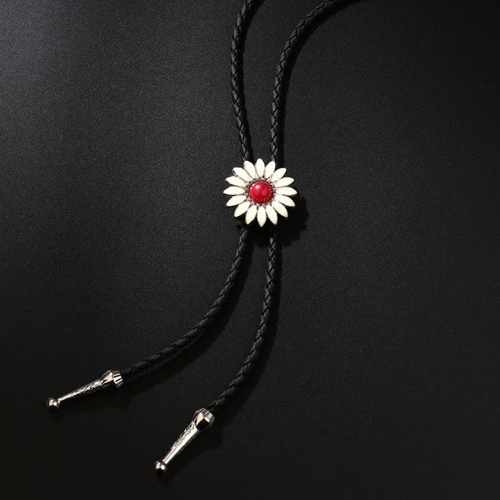 Little Daisy Sunflower Faux Gemstone Pendant Bolo Tie - Red - image 1