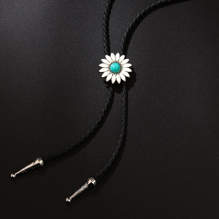 Little Daisy Sunflower Faux Gemstone Pendant Bolo Tie - Turquoise - image 3