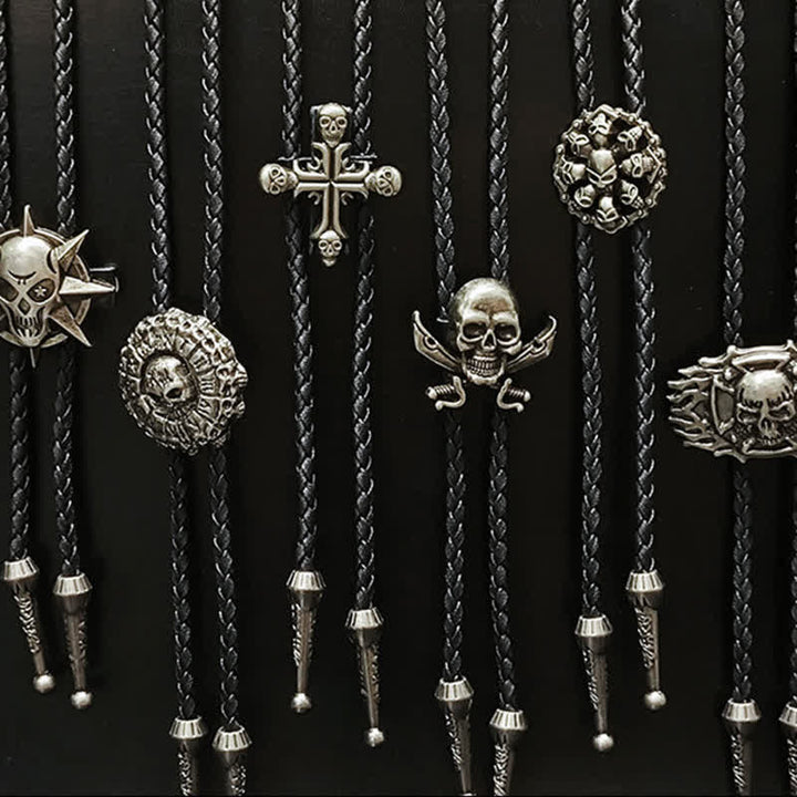 Punk Style Skull Head Silver Pendant Bolo Tie - image 1