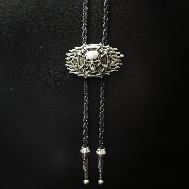 Punk Style Skull Head Silver Pendant Bolo Tie - Style #2 - image 3