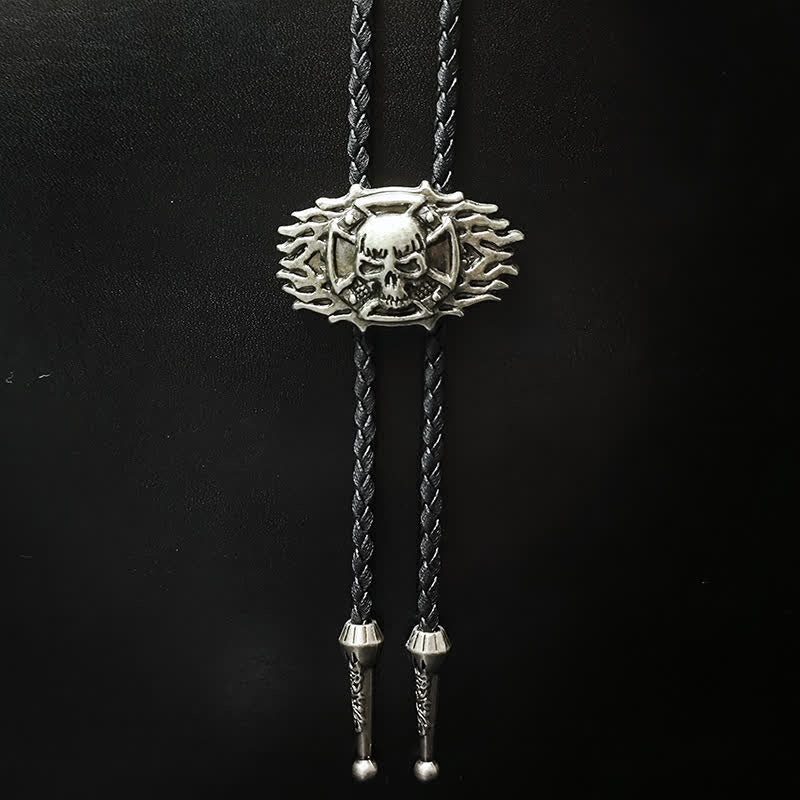 Punk Style Skull Head Silver Pendant Bolo Tie - Style #2 - image 3