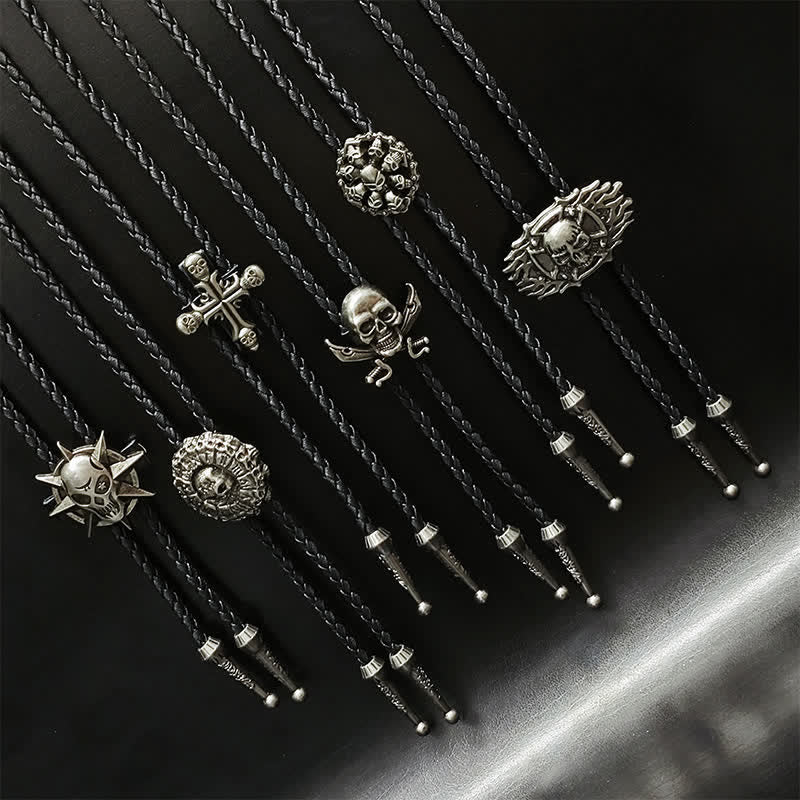 Punk Style Skull Head Silver Pendant Bolo Tie - image 0