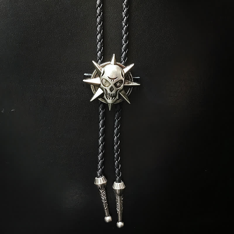 Punk Style Skull Head Silver Pendant Bolo Tie - Style #5 - image 6