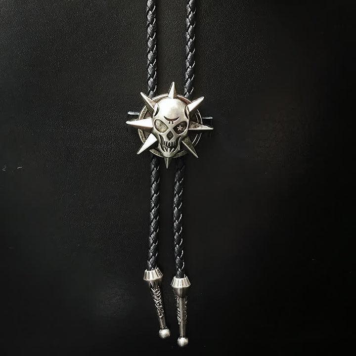 Punk Style Skull Head Silver Pendant Bolo Tie - Style #5 - image 6