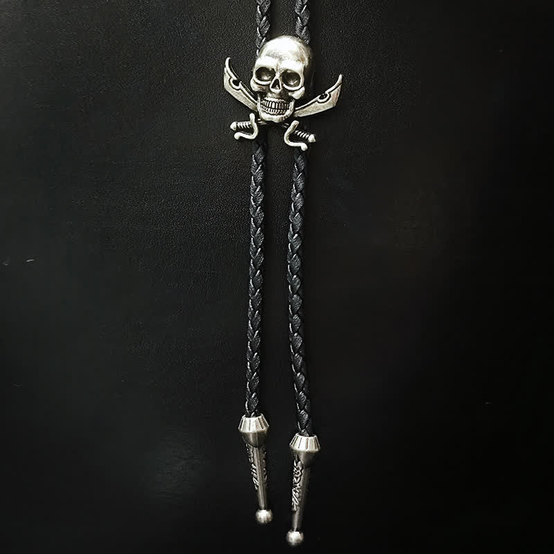 Punk Style Skull Head Silver Pendant Bolo Tie - Style #6 - image 7