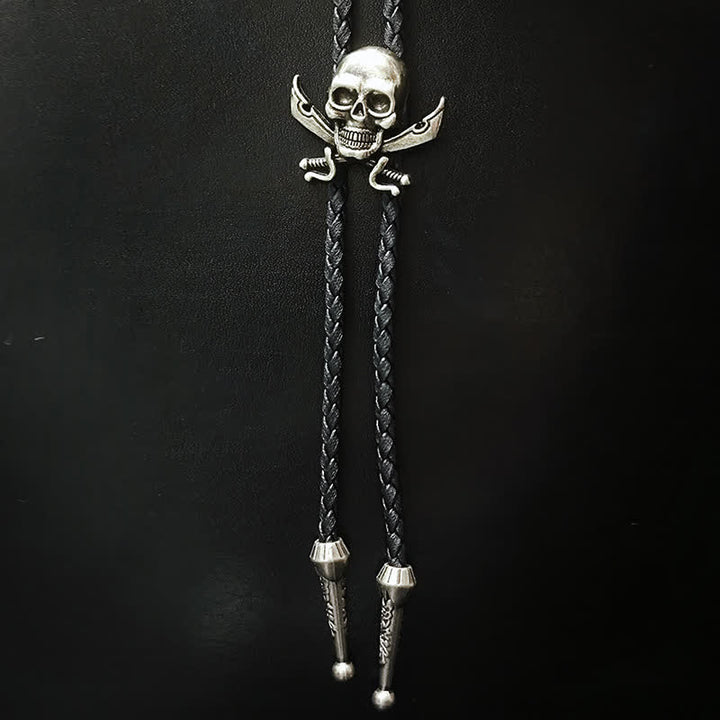 Punk Style Skull Head Silver Pendant Bolo Tie - Style #6 - image 7