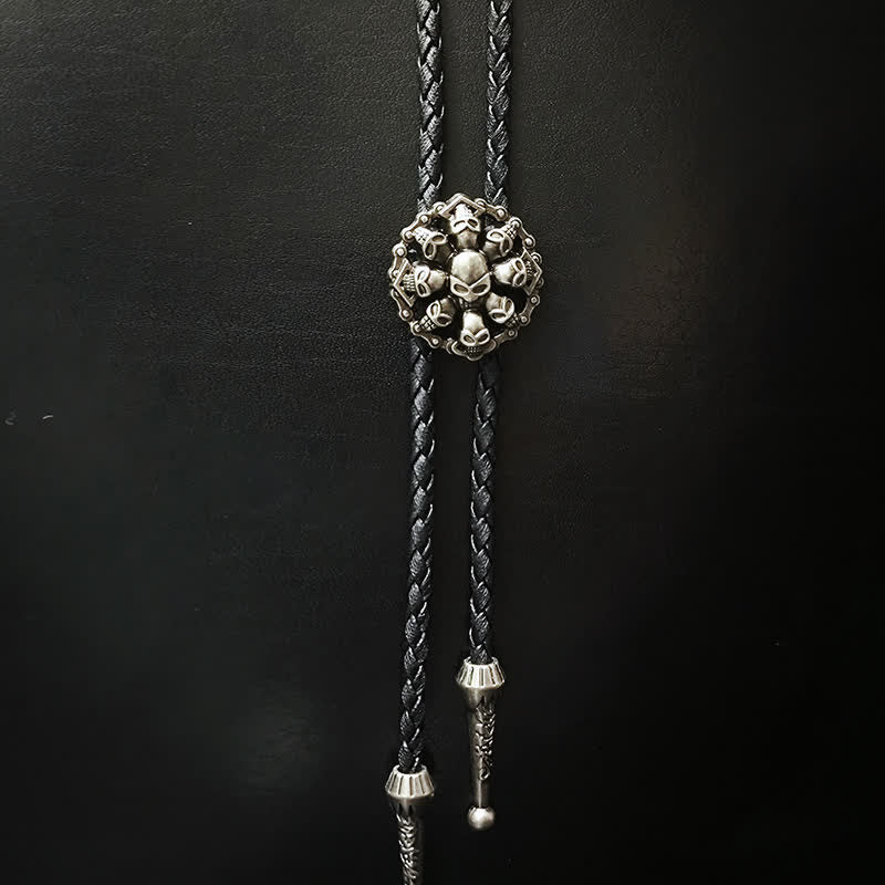 Punk Style Skull Head Silver Pendant Bolo Tie - Style #3 - image 4