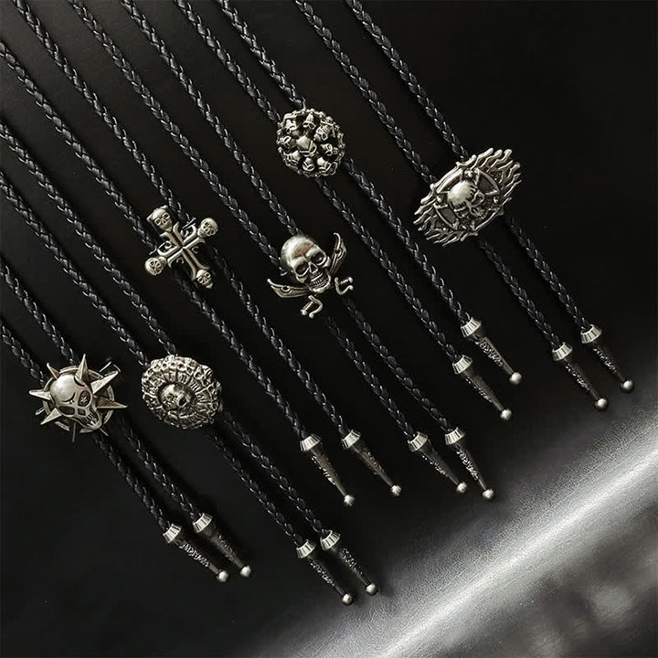 Punk Style Skull Head Silver Pendant Bolo Tie - image 0