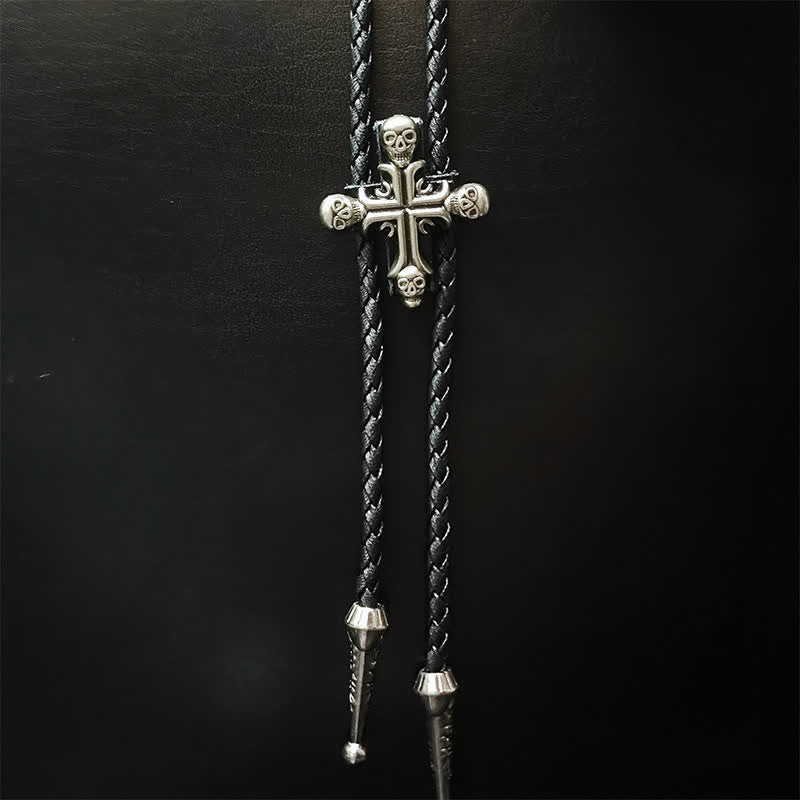 Punk Style Skull Head Silver Pendant Bolo Tie - Style #1 - image 2