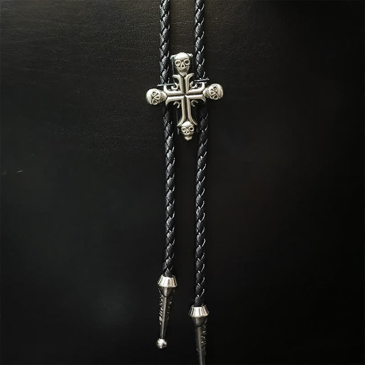 Punk Style Skull Head Silver Pendant Bolo Tie - Style #1 - image 2