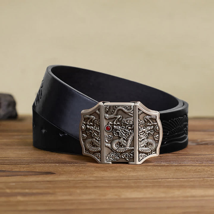 Men's DIY Antique Silver Dragon Leather Belt with Hidden Lighter - Dragon - Black Embossed Eagle Belt - 42 - image 5