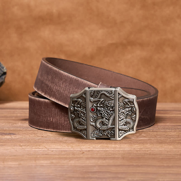 Men's DIY Antique Silver Dragon Leather Belt with Hidden Lighter - Dragon - Brown Distressed Belt - 42 - image 8