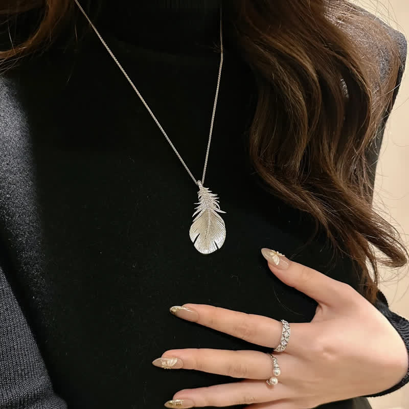 Women's Shiny Rhinestone Feather Pendant Brooch - image 1