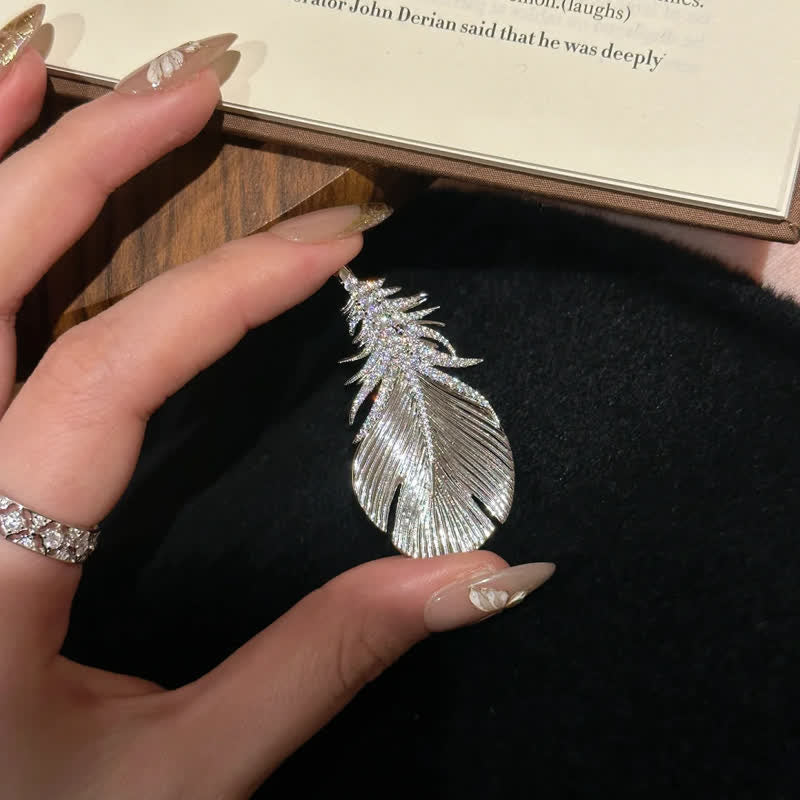 Women's Shiny Rhinestone Feather Pendant Brooch - image 6
