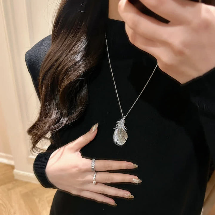 Women's Shiny Rhinestone Feather Pendant Brooch - image 5