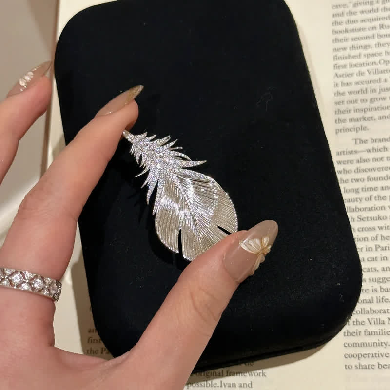 Women's Shiny Rhinestone Feather Pendant Brooch - image 2